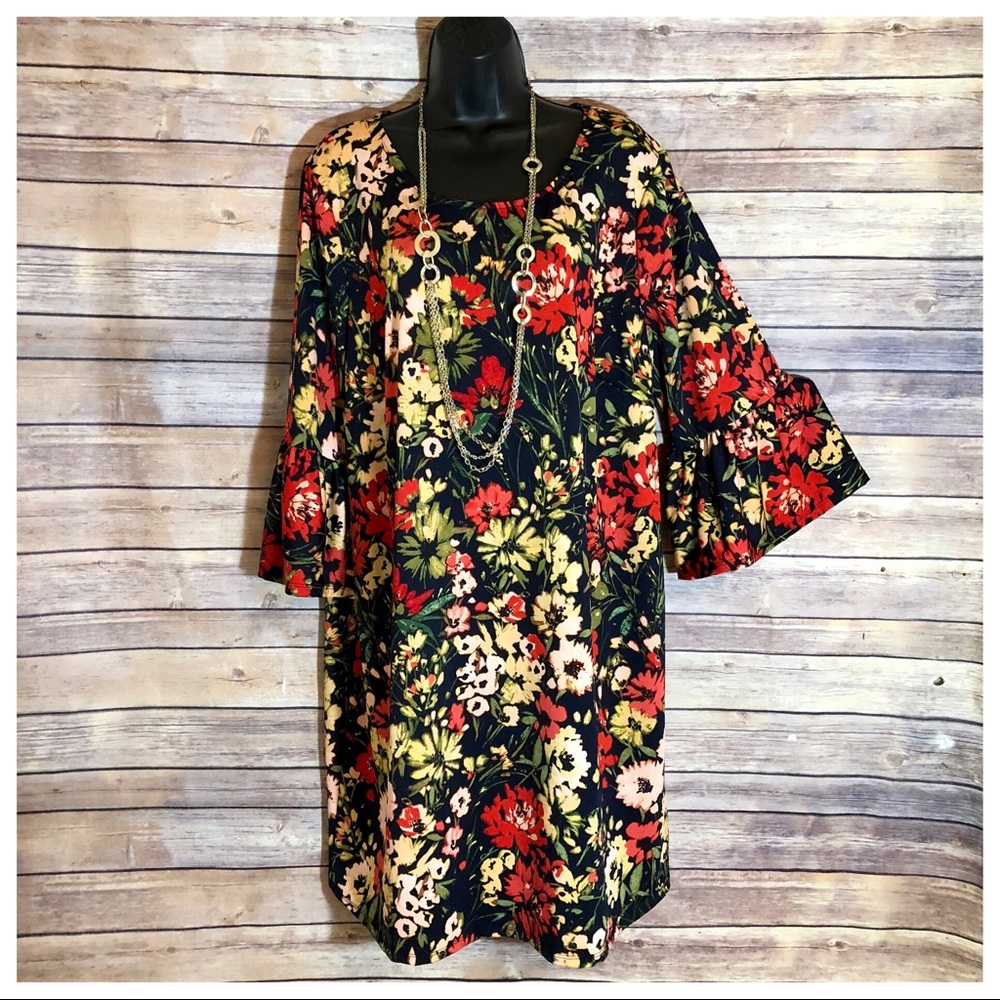 ❌SOLD❌Multi-Color Floral Dress w Long Sleeves Plus - Picture 1 of 8